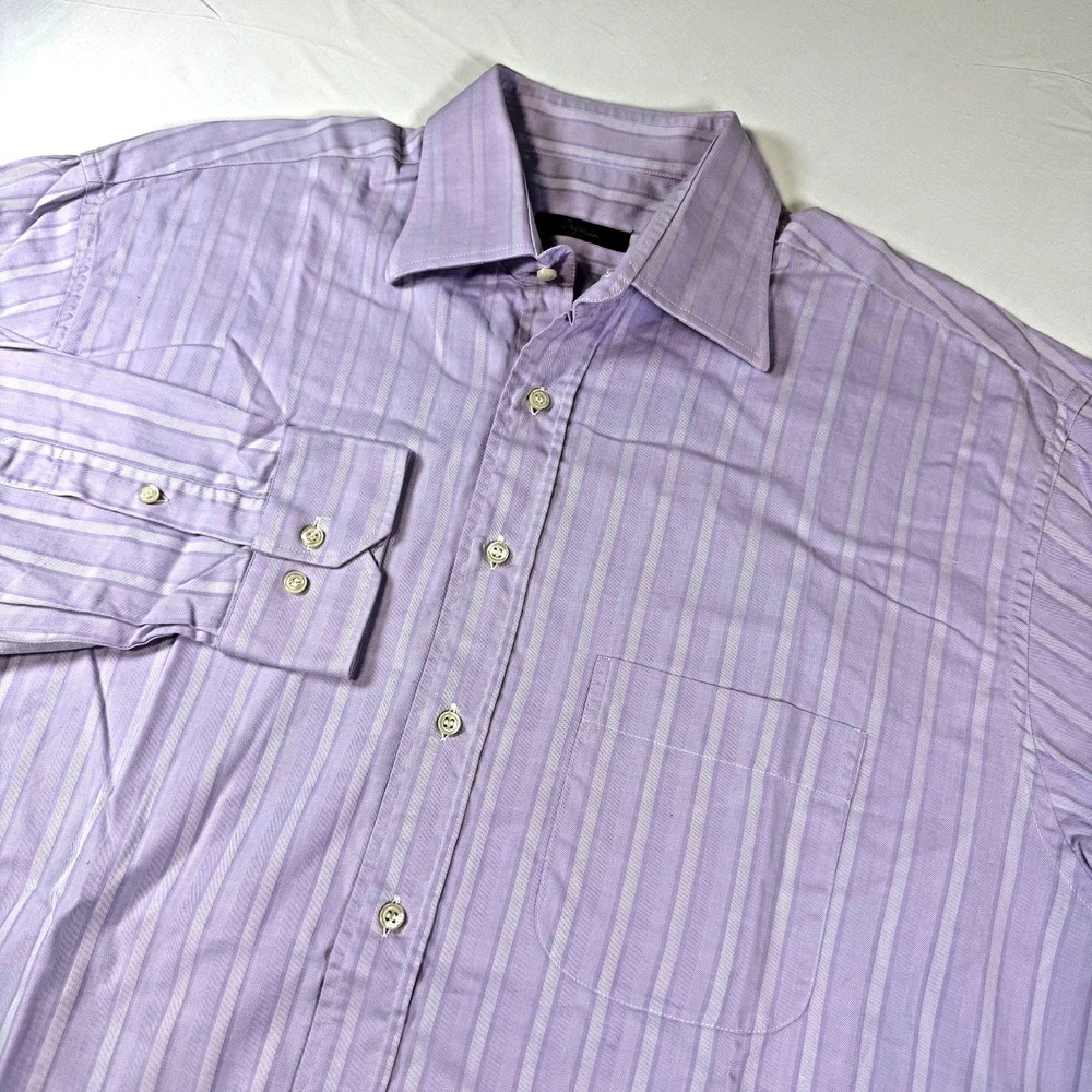 Ingram Dress Shirt Lilac Striped 100%‎ Cotton Men's Size 16.5/42  Made in Italy